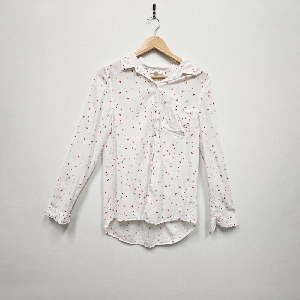 Beach Lunch Longue Heart Print White Button Up M